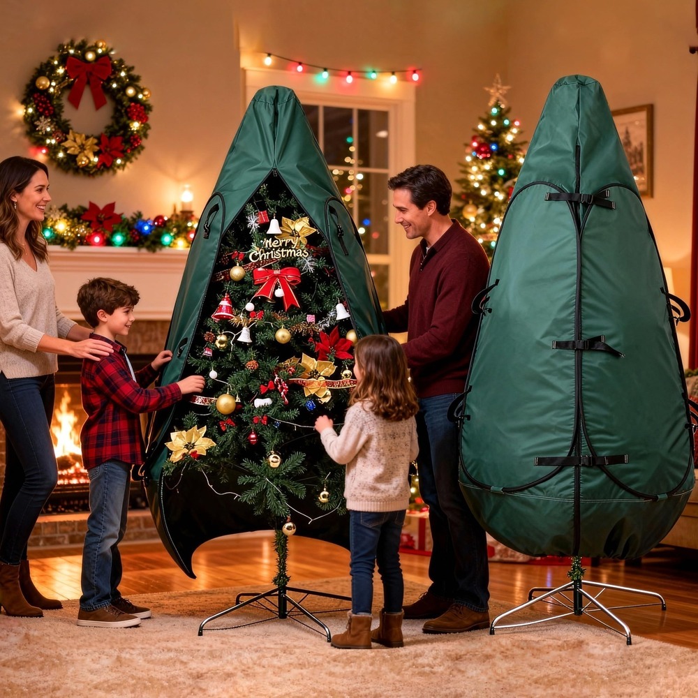 Upright Christmas Tree Storage Bag for 5-7.5 Ft Trees Steel Frame Carry Handles